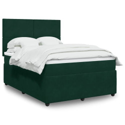 Cama com molas/colchão 140x190 cm veludo verde-escuro