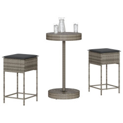 3 Pcs conjunto de bar p/ jardim c/ almofadões vime PE cinzento