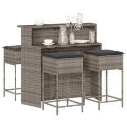 5 Pcs conjunto de bar p/ jardim c/ almofadões vime PE cinzento