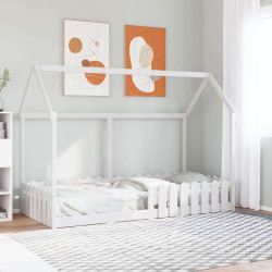 Cama infantil formato de casa 90x190 cm pinho maciço branco