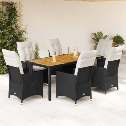 7 Pcs conjunto de jantar p/ jardim c/ almofadões vime PE preto