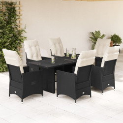 7 Pcs conjunto de jantar p/ jardim c/ almofadões vime PE preto