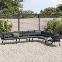 4 Pcs bancos de jardim com almofadões aço revestido a pó preto