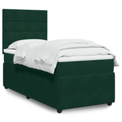 Cama com molas/colchão 100x200 cm veludo verde-escuro