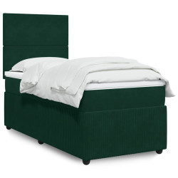 Cama com molas/colchão 100x200 cm veludo verde-escuro