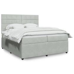 Cama com molas/colchão 200x200 cm veludo cinzento-claro