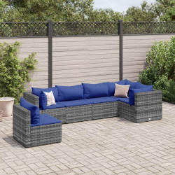 6 Pcs conjunto lounge de jardim c/ almofadões vime PE cinzento