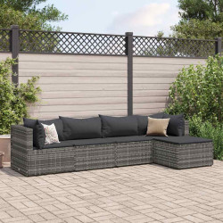 5 Pcs conjunto lounge de jardim c/ almofadões vime PE cinzento