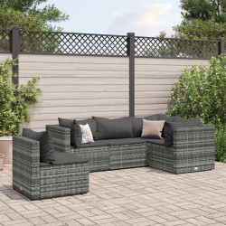 5 Pcs conjunto lounge de jardim c/ almofadões vime PE cinzento