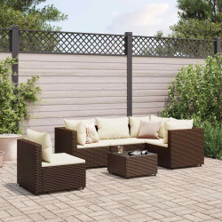 6 Pcs conj. lounge jardim c/ almofadões 6 pcs vime PE castanho