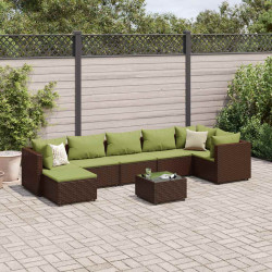 8 Pcs conjunto lounge de jardim c/ almofadões vime PE castanho