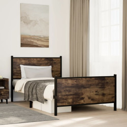 Estrutura de cama sem colchão 100x190 cm metal carvalho fumado