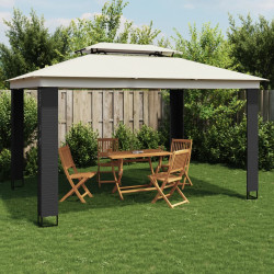 Gazebo com telhado duplo 3,94x2,96 m aço creme