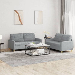 2 Pcs conjunto de sofás com almofadões tecido cinzento-claro