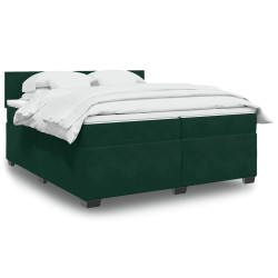 Cama com molas/colchão 200x200 cm veludo verde-escuro