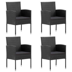 Cadeiras de jardim com almofadões pretos 4 pcs vime PE preto