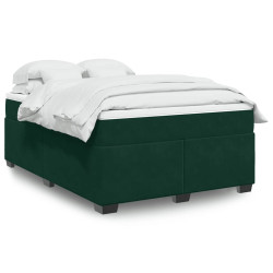 Cama com molas/colchão 160x200 cm veludo verde-escuro
