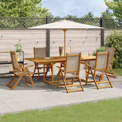 7 Pcs conjunto de jantar para jardim acácia maciça e textilene