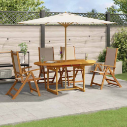 5 Pcs conjunto de jantar para jardim acácia maciça e textilene