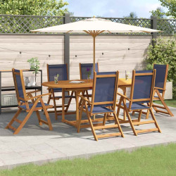 7 Pcs conjunto de jantar para jardim acácia maciça e textilene