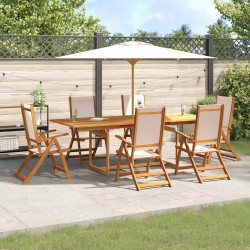 7 Pcs conjunto de jantar para jardim acácia maciça e textilene