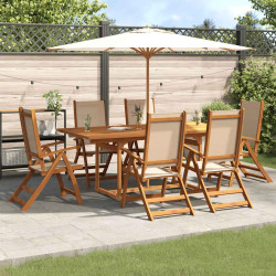 7 Pcs conjunto de jantar para jardim acácia maciça e textilene