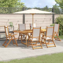 7 Pcs conjunto de jantar para jardim acácia maciça e textilene