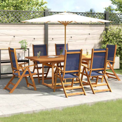 7 Pcs conjunto de jantar para jardim acácia maciça e textilene