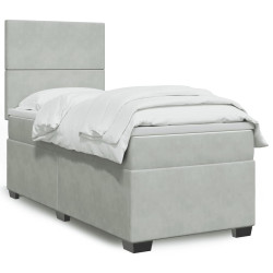 Cama com molas/colchão 90x200 cm veludo cinza-claro