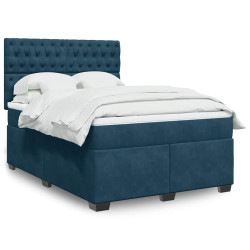 Cama boxspring com colchão 140x190 cm veludo azul