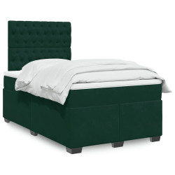 Cama boxspring com colchão 120x190 cm veludo verde-escuro