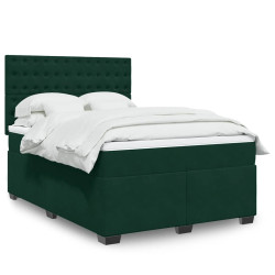 Cama com molas/colchão 140x190 cm veludo verde-escuro