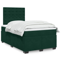 Cama boxspring com colchão 120x190 cm veludo verde-escuro