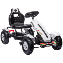 Kart a pedais para crianças com assento ajustável pneus de goma travão de mão para crianças de 5-12 anos 121x58x61 cm branco