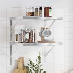 Prateleiras de parede 2 pcs 50x40 cm aço inoxidável prateado