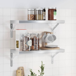 Prateleiras de parede 2 pcs 50x23,5cm aço inoxidável prateado