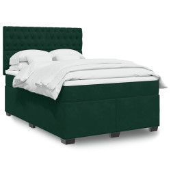 Cama com molas/colchão 140x200 cm veludo verde-escuro