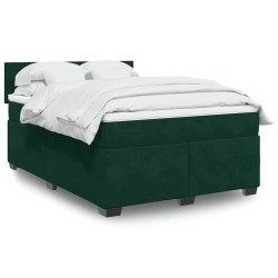Cama com molas/colchão 140x200 cm veludo verde-escuro