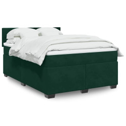 Cama com molas/colchão 140x200 cm veludo verde-escuro
