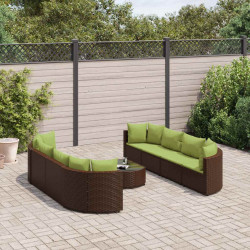 9 Pcs conjunto sofás p/ jardim c/ almofadões vime PE castanho