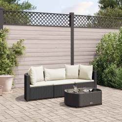 4 Pcs conjunto de sofás para jardim c/ almofadões vime PE preto