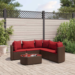 6 Pcs conjunto de sofás jardim c/ almofadões vime PE castanho