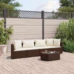 5 Pcs conjunto sofás p/ jardim c/ almofadões vime PE castanho