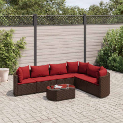 7 Pcs conjunto de sofás jardim c/ almofadões vime PE castanho