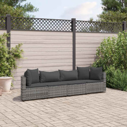 4 Pcs conjunto sofás de jardim c/ almofadões vime PE cinzento