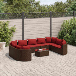 10 Pcs conj. sofás jardim com almofadões vime PE castanho