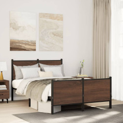 Estrutura de cama sem colchão 137x190cm metal carvalho castanho