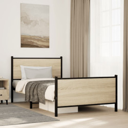 Estrutura de cama sem colchão 100x190 cm metal carvalho sonoma