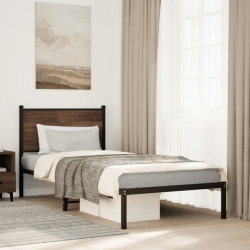 Estrutura de cama sem colchão 80x200 cm metal carvalho castanho