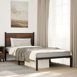 Estrutura de cama sem colchão 107x203cm metal carvalho castanho